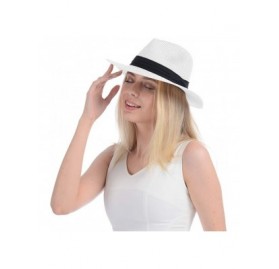 Sun Hats Womens Straw Panama Hat Wide Brim Sun Beach Hats with UV UPF 50+ Protection for Both Women Men - White-b - CQ18U8OS3...