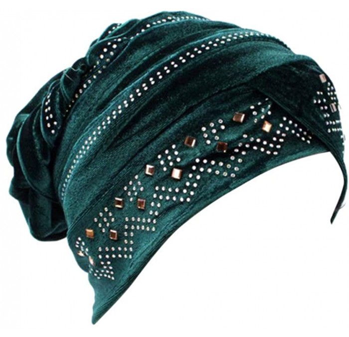 Headbands Women Underscarf Cap Hijab Bonnet Muslim Full Cover Hijab with Diamond - Dark Green - CM18G55245A $10.14