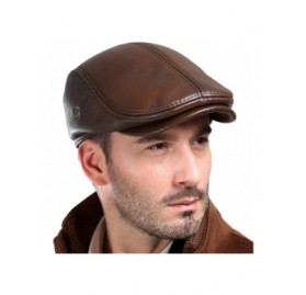 Newsboy Caps Men's Real Cowhide Leather Beret Hunting Cap Beanie Trucker Cap Mens Sports Hat - Ancient Brown - CH18L2X6DGA $3...