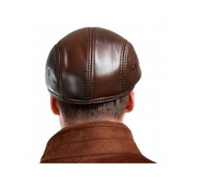Newsboy Caps Men's Real Cowhide Leather Beret Hunting Cap Beanie Trucker Cap Mens Sports Hat - Ancient Brown - CH18L2X6DGA $3...