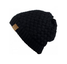 Skullies & Beanies Basketweave Knit Warm Inner Lined Soft Stretch Skully Beanie Hat - Black - CC186YUGC7H $17.83