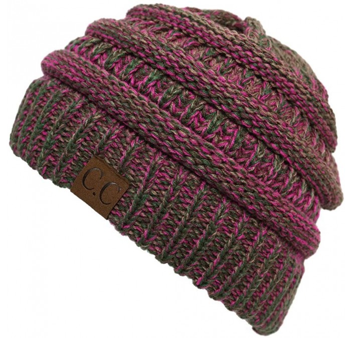 Skullies & Beanies Trendy Warm Chunky Soft Marled Cable Knit Slouchy Beanie - Four Tone Mix 8 - Pink- Green- Olive- Taupe - C...