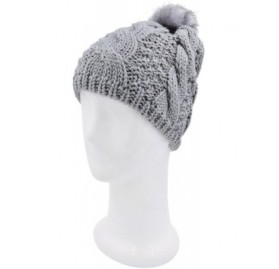 Skullies & Beanies Premium Twist Cable Knit Solid Color Winter Beanie Hat w/Pom Pom- Diff Colors - Light Grey - CX11PU0WZ73 $...