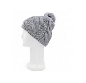 Skullies & Beanies Premium Twist Cable Knit Solid Color Winter Beanie Hat w/Pom Pom- Diff Colors - Light Grey - CX11PU0WZ73 $...