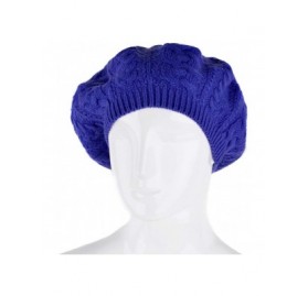 Skullies & Beanies Soft Lightweight Crochet Beret for Women Solid Color Beret Hat - One Size Slouchy Beanie - Royal Blue - CX...