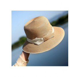 Sun Hats Women Elegant Bowknot Floppy Beach Straw Hats Wide Brim Packable Sun Cap - Belt Beige - C618EZSOASI $16.00