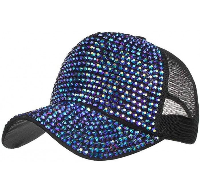 Sun Hats CocoMarket Women's Fashion Rhinestone Hats Female Baseball Cap Bling Diamond Hat - Blue - CV18EIAD2S9 $11.75