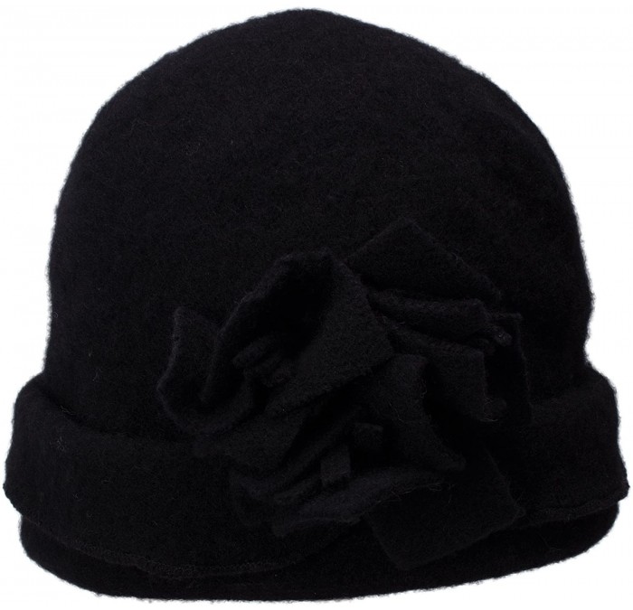 Berets Womens 1920s Gatsby Wool Flower Beanie Cloche Crochet Cap Hat A388 - Black - CJ12O3J8C5I $23.25