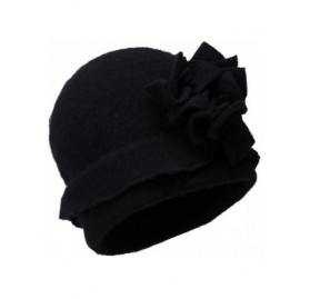 Berets Womens 1920s Gatsby Wool Flower Beanie Cloche Crochet Cap Hat A388 - Black - CJ12O3J8C5I $10.42