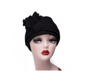 Berets Womens 1920s Gatsby Wool Flower Beanie Cloche Crochet Cap Hat A388 - Black - CJ12O3J8C5I $10.42