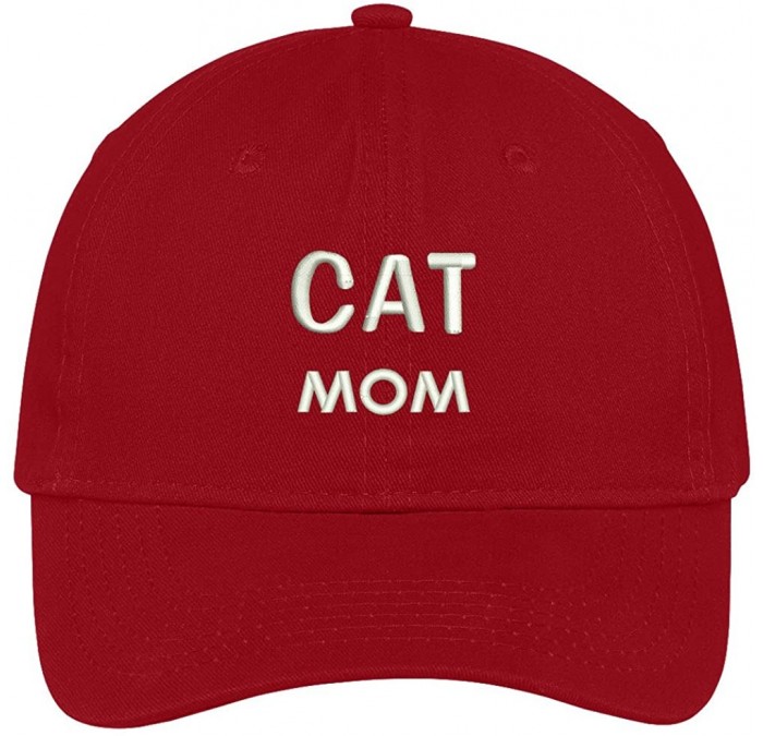 Baseball Caps Cat Mom Embroidered Low Profile Deluxe Cotton Cap Dad Hat - Red - CB12O1ZQNTA $19.33