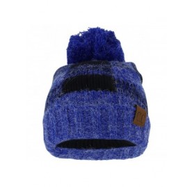Cold Weather Headbands Buffalo Checkered Pom Cuff Winter Mohair Knit Beanie - Royal Black - CM18ITOR8OT $20.20
