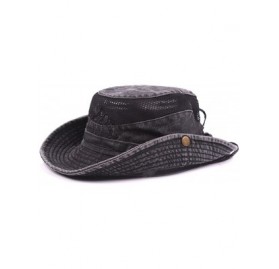 Sun Hats Men Summer Cotton Cowboy Sun Hat Wide Brim Bucket Fishing Hats - Black - CU182LLQI7D $18.00