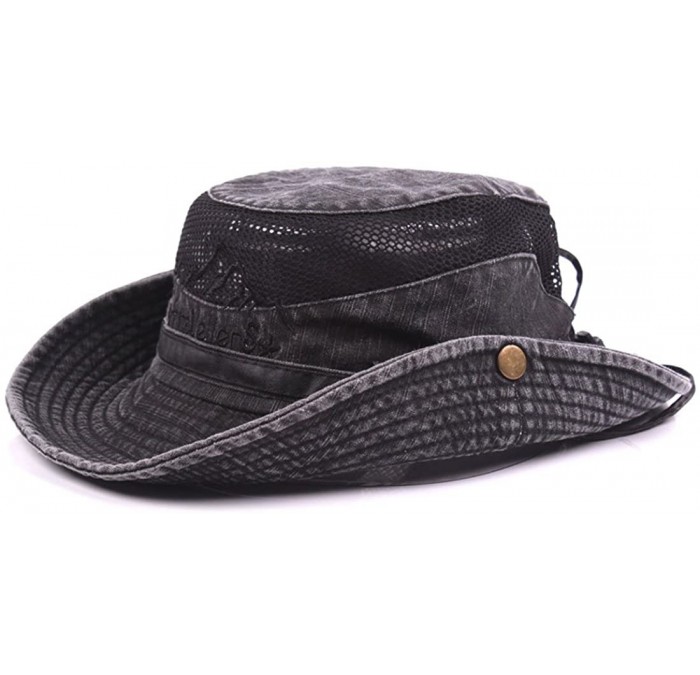 Sun Hats Men Summer Cotton Cowboy Sun Hat Wide Brim Bucket Fishing Hats - Black - CU182LLQI7D $29.10