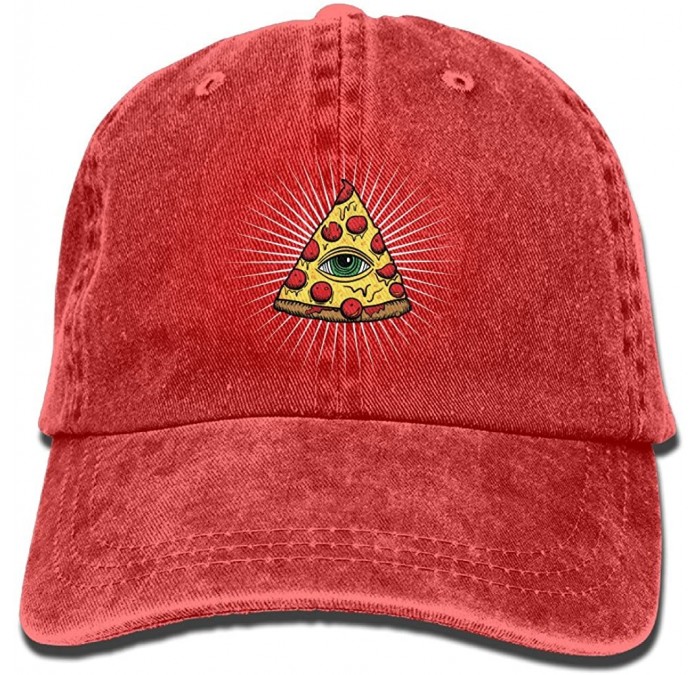 Skullies & Beanies Illuminati Pizza All Seeing Eye Food Pyramide Adult Sport Adjustable Baseball Cap Cowboy Hat - Red - C4185...