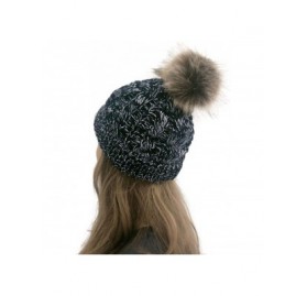 Skullies & Beanies Beanie Pom for Women with Knit Faux Fur Pompoms Skully - 2 Tone Black/White - CB192C6LMHY $8.31