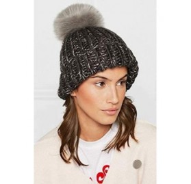 Skullies & Beanies Beanie Pom for Women with Knit Faux Fur Pompoms Skully - 2 Tone Black/White - CB192C6LMHY $8.31