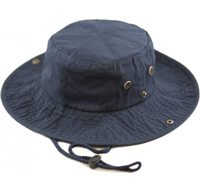 Sun Hats 100% Cotton Stone-Washed Safari Wide Brim Foldable Double-Sided Sun Boonie Bucket Hat - Navy - C612OBTQSG2 $21.79
