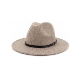Fedoras Womens Classic Wool Fedora with Belt Buckle Wide Brim Panama Hat - Sheet Belt-oatmeal - C418Z3YU5XH $17.59