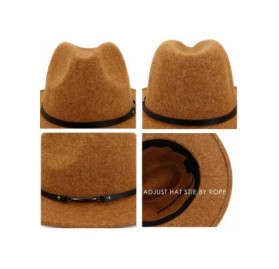 Fedoras Womens Classic Wool Fedora with Belt Buckle Wide Brim Panama Hat - Sheet Belt-oatmeal - C418Z3YU5XH $17.59