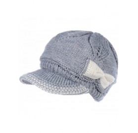 Skullies & Beanies Womens Winter Visor Cap Beanie Hat Wool Blend Lined Crochet Decoration - Heather Grey Bow - CO18WIZ6KRZ $1...