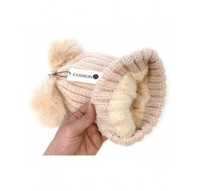 Skullies & Beanies Women's Winter Trendy Warm Knit Beanie Hat with Pom Pom Ears - W/ Lining Beige - CP18IHHYEE6 $15.34