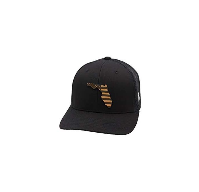 Baseball Caps 'Florida Patriot' Leather Patch Hat Curved Trucker - Heather Grey/Black - C418IGRUM5Q $55.78
