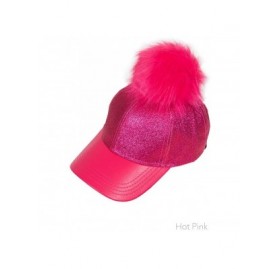 Baseball Caps Glitter Removable Fur Pom Pom Baseball Cap - Hot Pink - C012LHL35MR $12.44