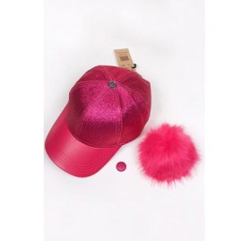 Baseball Caps Glitter Removable Fur Pom Pom Baseball Cap - Hot Pink - C012LHL35MR $12.44