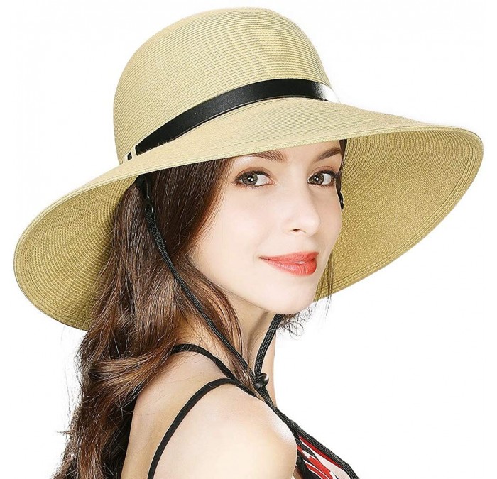 Sun Hats Womens Braided Summer Sun Hat UPF Protection Panama Fedora Outdoor Beach Hiking - 00712_beige - CJ183K4SQUG $31.02