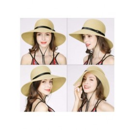 Sun Hats Womens Braided Summer Sun Hat UPF Protection Panama Fedora Outdoor Beach Hiking - 00712_beige - CJ183K4SQUG $15.30