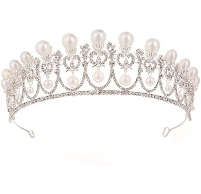 Headbands Silver Pageant Pearl Tiara Bridal Crown Wedding Rhinestone Crown Hair Jewelry(42) - C218CX23I9A $101.17