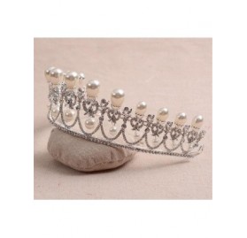 Headbands Silver Pageant Pearl Tiara Bridal Crown Wedding Rhinestone Crown Hair Jewelry(42) - C218CX23I9A $87.38