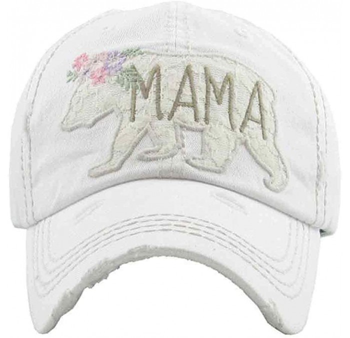 Baseball Caps Women's Mama Bear Lace Washed Vintage Baseball Hat Cap - White - C918TLM503R $21.71