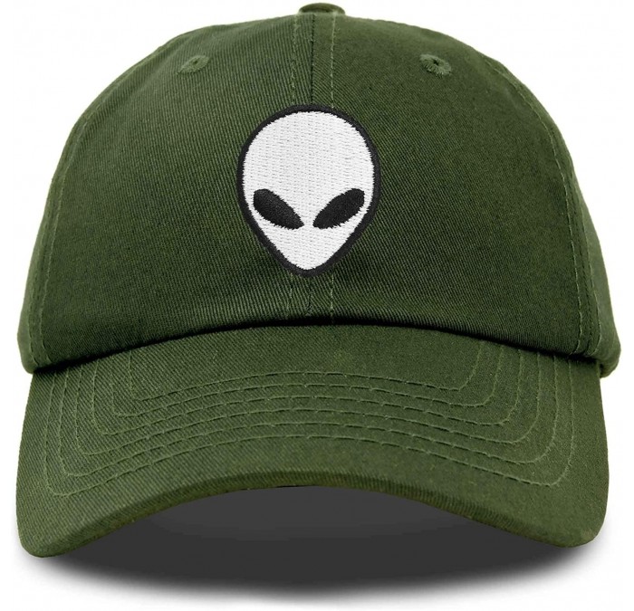 Baseball Caps Alien Head Baseball Cap Mens and Womens Hat - Olive - CR18M64KZIT $15.76