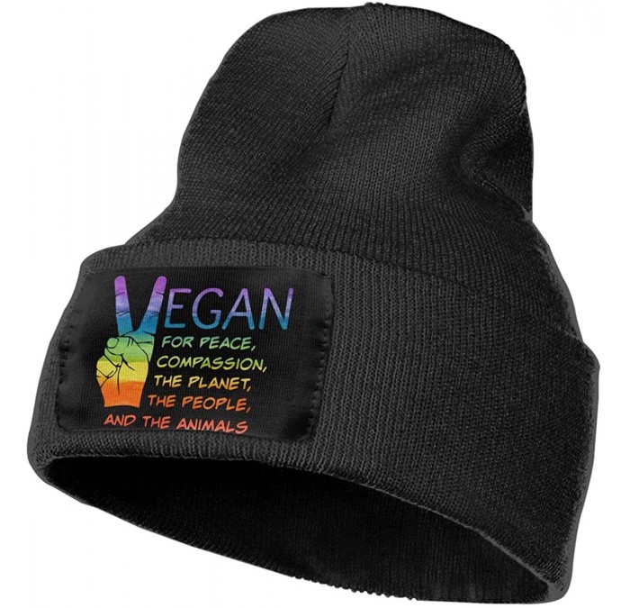 Skullies & Beanies Sally Vegan Warm Winter Hat Knit Beanie Skull Cap Cuff Beanie Hat Winter Hats for Men & Women Black - CW18...