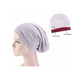 Skullies & Beanies Womens Satin Linning Soft Headwear Cotton Beanie Hat Night Sleep Cap - Gray - CR18UUIDM7Q $10.31
