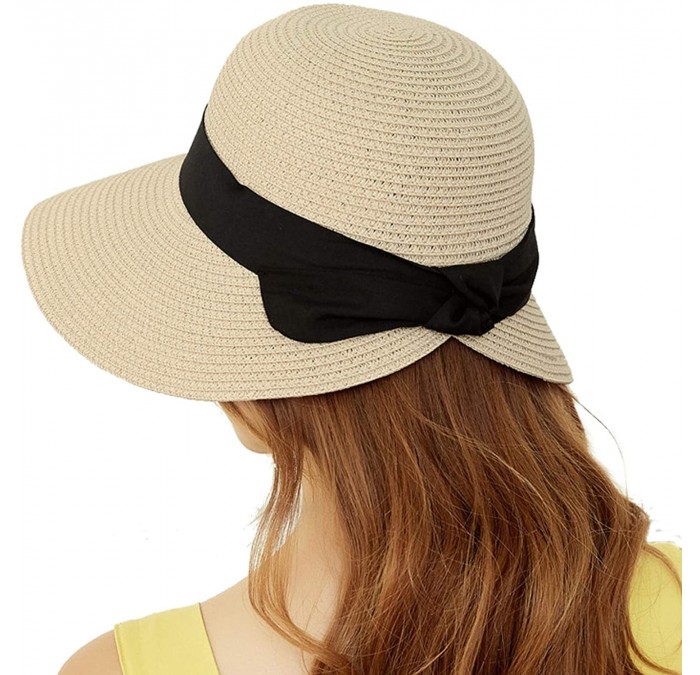 Sun Hats Woman Summer Beach Hat Straw Panama Sun Hats for Women Outdoor Cap - Beige - CS18R4U5MLA $28.52