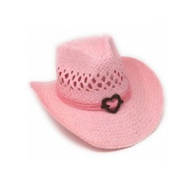 Cowboy Hats Boho Hip Cowboy Hat with Heart Concho- Natural Toyo Straw- Shapeable Brim - Pink - CF1882X8IW0 $24.78