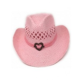 Cowboy Hats Boho Hip Cowboy Hat with Heart Concho- Natural Toyo Straw- Shapeable Brim - Pink - CF1882X8IW0 $24.78