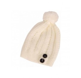 Skullies & Beanies Womens Hat Winter- Women Winter Pom Pom Buttons Hand Knit Slouchy Beanie Hat Skully Cap - Beige - CS188ZUT...
