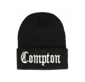 Skullies & Beanies Compton Old English Font Embroidered Long Cuff Beanie - Black - CW1880NU5N6 $11.53