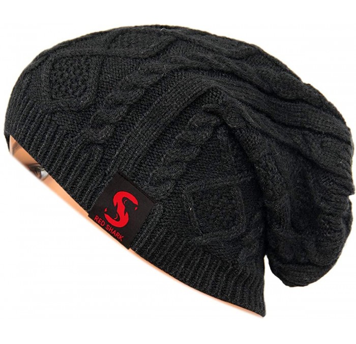 Skullies & Beanies Unisex Adult Winter Warm Slouch Beanie Long Baggy Skull Cap Stretchy Knit Hat Oversized - Black - C5128YZ0...