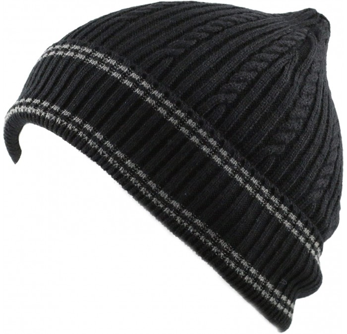 Skullies & Beanies Twisted Cable Classic Winter Beanie Hat - Black Grey - CG126Z8TFKX $23.27