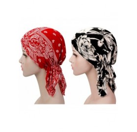 Skullies & Beanies 2 Pieces Women Chemo Hat Turban Beanie- Pre-Tied Headwraps Headwear Bandana for Hair Loss - I-ishi-9 - CX1...