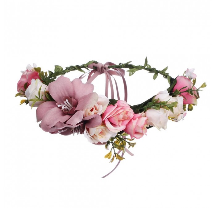 Headbands Bohemia Big Lilies Floral Crown Party Wedding Hair Wreaths Hair Bands Flower Headband (Pale Mauve) - Pale Mauve - C...