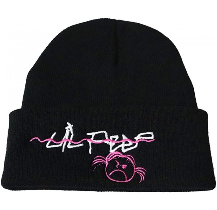 Skullies & Beanies Lil Peep Embroidered Knit Hat Stretchy Plain Beanie Cap for Men Women - Black1 - CQ18YQ5LMI3 $12.84