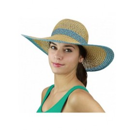 Sun Hats Women's Open Weaved Multicolored Band and Wide Brim Floppy Summer Sun Hat - Aqua Mix - CX17YUCYE2W $12.16