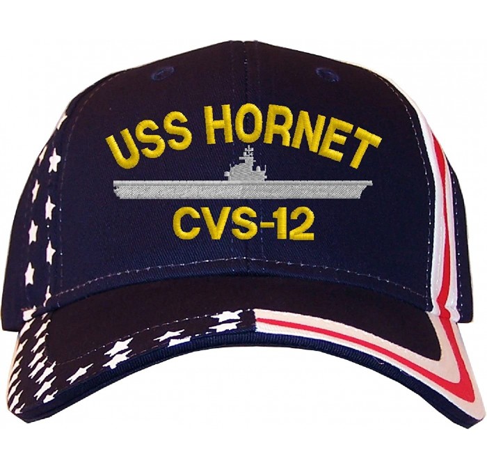 Baseball Caps USS Hornet CVS-12 Embroidered Stars & Stripes Baseball Cap Navy - C212LC86FQ3 $34.67