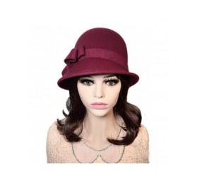Bucket Hats Womens 100% Wool Contrast Color Bowknot Bucket Hat Cloche Hat Winter Hat - C-wine Red - CX18I80R6AO $20.63